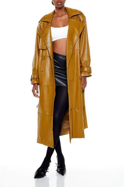 Belted Faux Leather Trench Coat | Forever 21