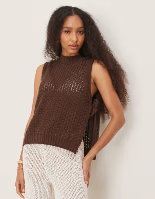 ASOS DESIGN crochet knit tabard vest with tie sides in brown | ASOS (Global)