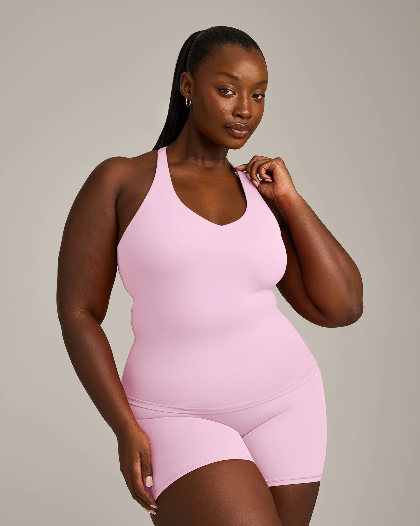 SoftMotion™ Racer Back Vest with Built in Bra Shelf with Grey Logo 
 Chalk Pink | Oner Active (UK / US)