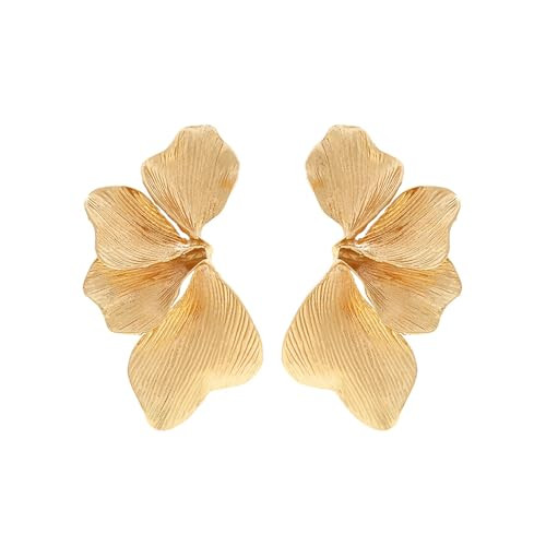 Chunky Gold Flower Earrings for Women 14K Gold Plated Statement Earrings Boho Big Chunky Pearl Floral Petal Dangly Earring Lightweight Prom Christmas Stocking Stuffers Jewelry Gifts Trendy Stuff | Amazon (US)