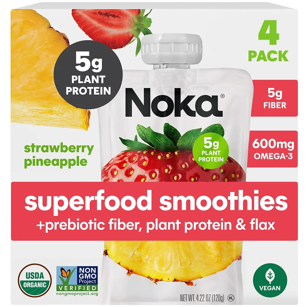 NOKA Organic Strawberry Pineapple Smoothie, 4.22 oz Pouches, 4 Count | Walmart (US)