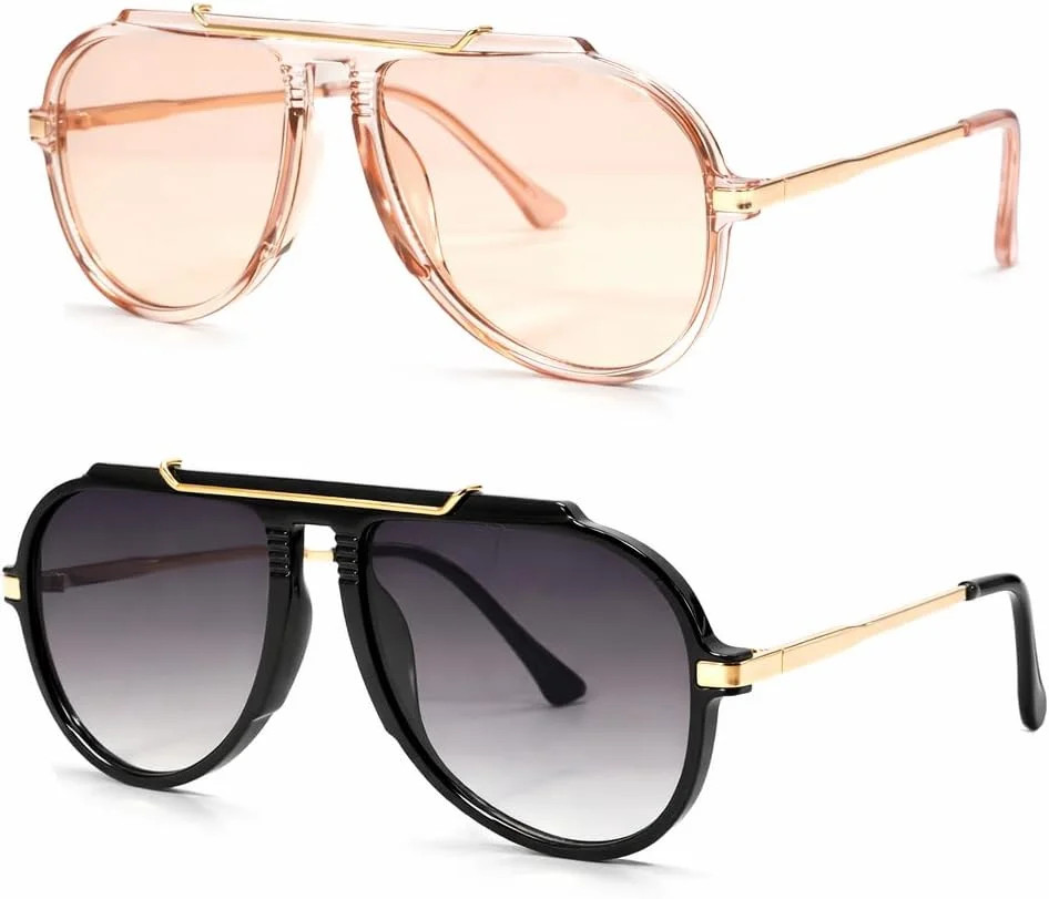 Aviator Fashion Sunglasses for Women Men Double Bridge Pilot Frame Driving Travel Beach Outdoor | Walmart (US)