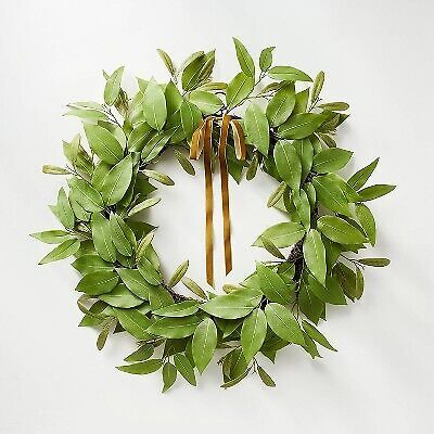 Oversized Fall Leaf Wreath with Velvet Ribbon Green - Threshold designed with  | eBay | eBay US