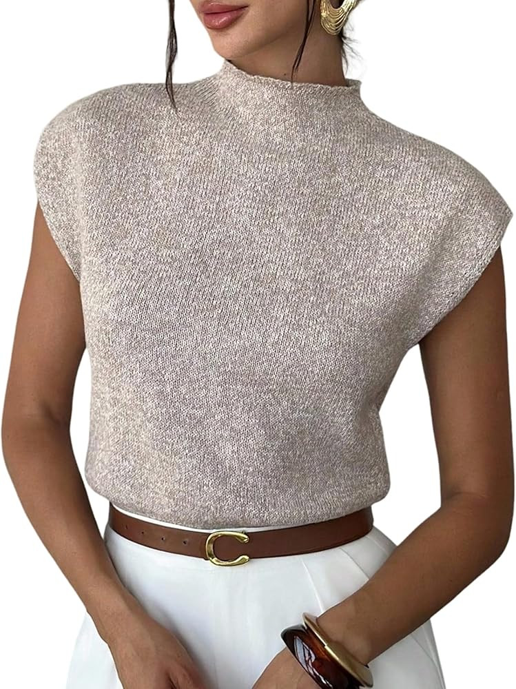 ZAFUL Women's Mock Neck Sweater Vest Cap Sleeve Casual Knit Pullover Tank Outfits Tops | Amazon (US)