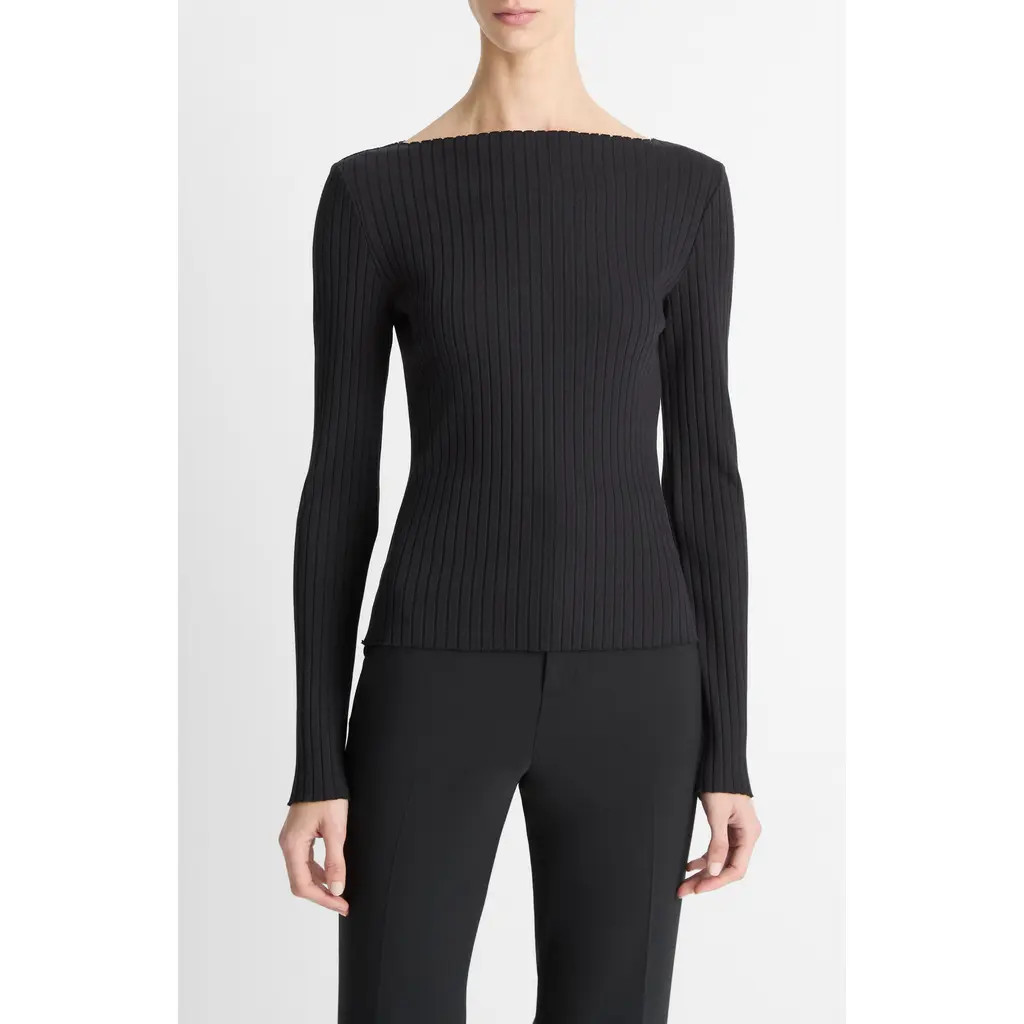 Vince Boat Neck Rib Top in Black at Nordstrom, Size Small | Nordstrom