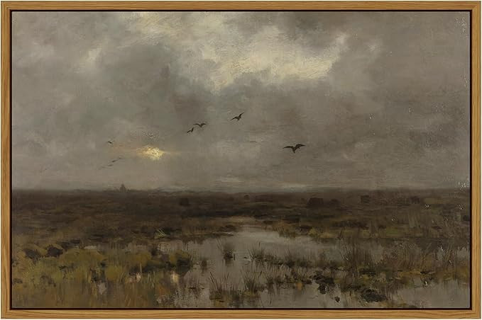ARPEOTCY Vintage Landscape Large Framed Wall Art, Swamp Cloudy Grey Sky Paintings Art Decor Aesth... | Amazon (US)