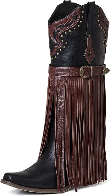 SaraIris Women's Western Bootie, Fashion Pointed Toe, Chunky Heel, Embroidered, Fringe, Pull-On, ... | Amazon (US)