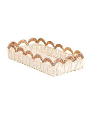 15.75x8.5 Small Natural Rattan Tray With Scalloped Rim | TJ Maxx