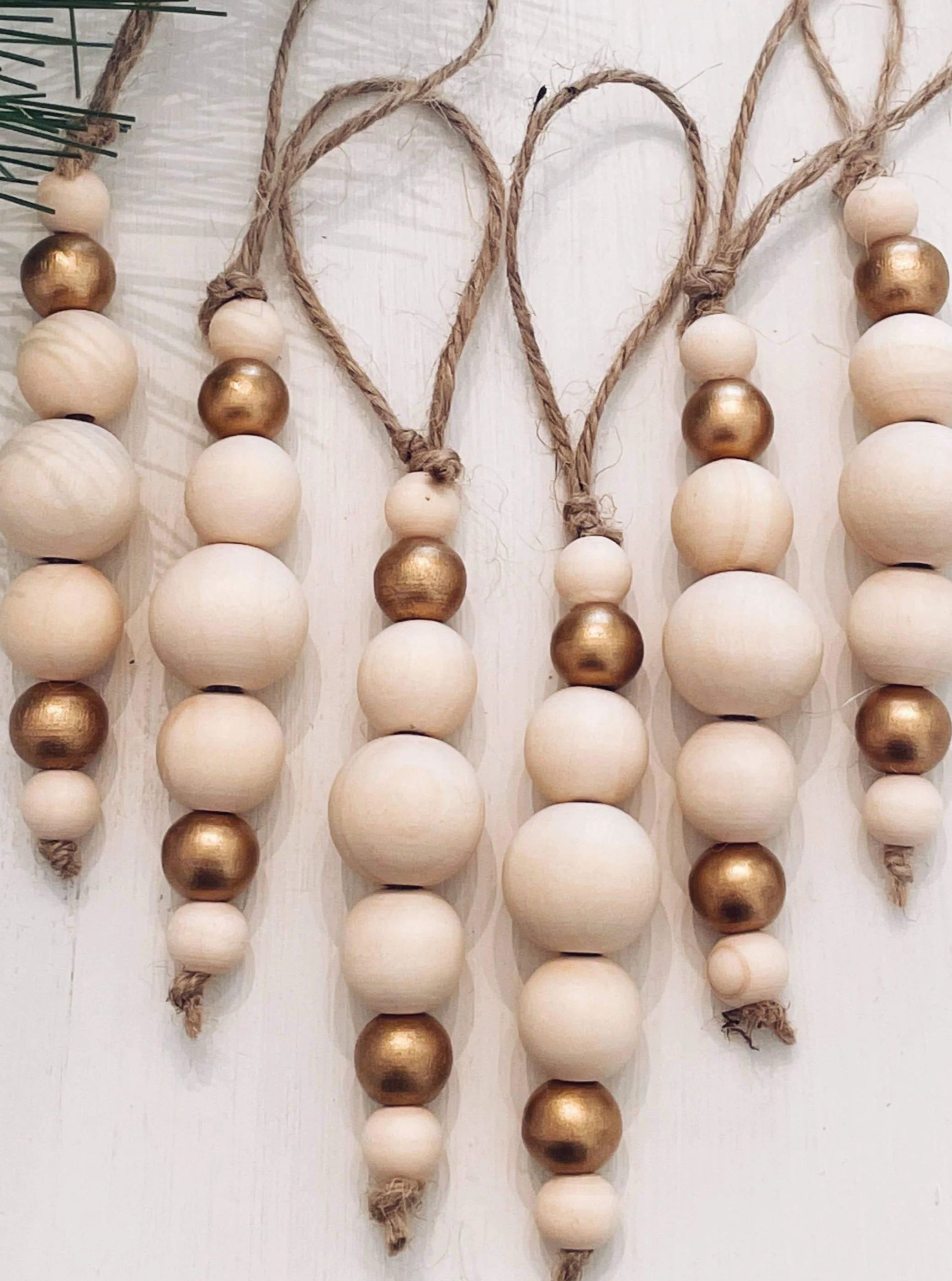 Natural + Gold Wood Bead Ornament | Cloth + Cabin