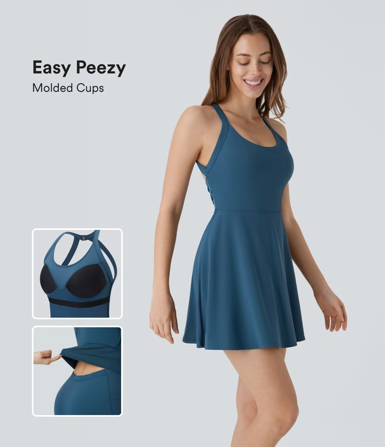 Women’s Softlyzero™ Airy Molded Cups Backless Twisted Cool Touch Dance Active Dress-Easy Peez... | HALARA