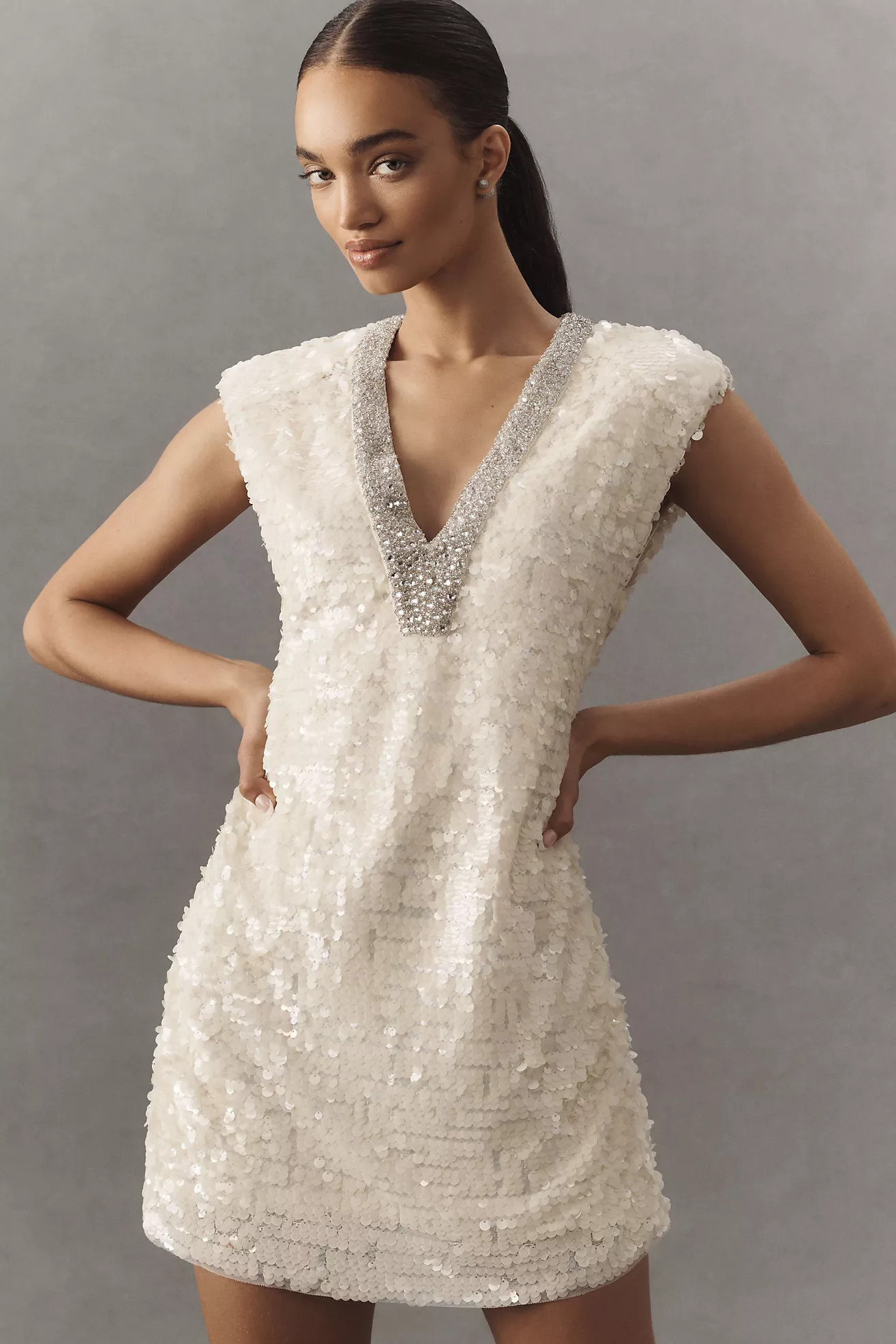 BHLDN Sleeveless Embellished Plunge Mini Dress | Anthropologie (US)