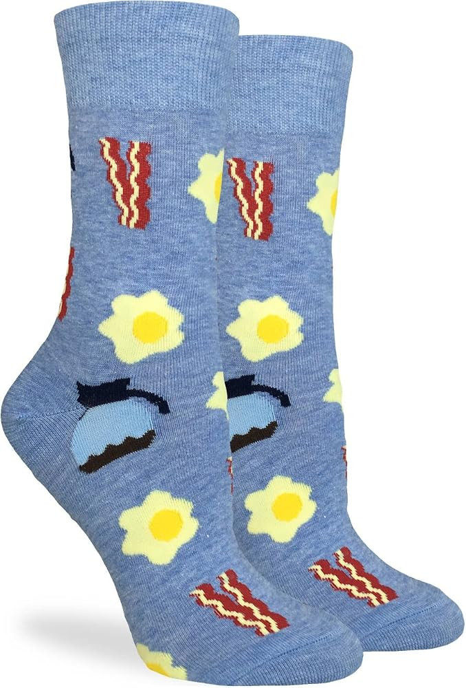 Good Luck Sock Women's Bacon & Eggs Crew Socks - Blue, Adult Shoe Size 5-9 | Amazon (US)