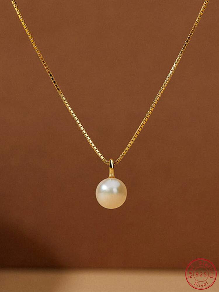 Cultured Pearl Charm Silver Necklace | SHEIN