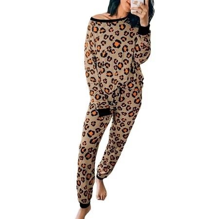 Sidefeel Womens Casual Jogger Lounge Set Fashion Leopard Sweatshirt and Pants Slouchy Homewear Sets  | Walmart (US)