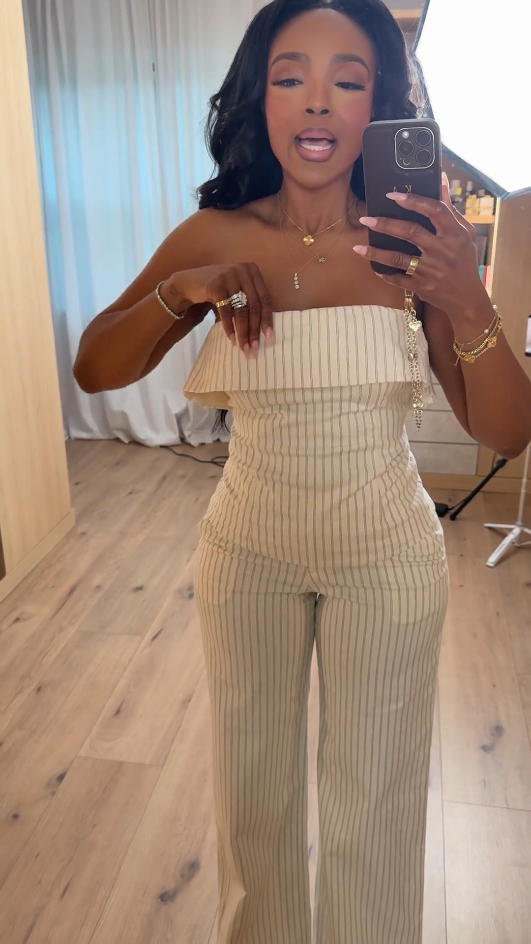 Scroll to shop this chic neutral set featuring a strapless ruffle top with matching wide-leg pants for an effortlessly elevated look. This matching set is easy to wear together or style separately, making it a versatile staple where the cost per wear keeps dropping.

Perfect for vacations, brunch, resort wear, date nights, or summer events.

5'4" | 138 lbs | 34D bust | 27" waist | 40" hips

Follow me on Instagram and YouTube @kirasfashionfinds

