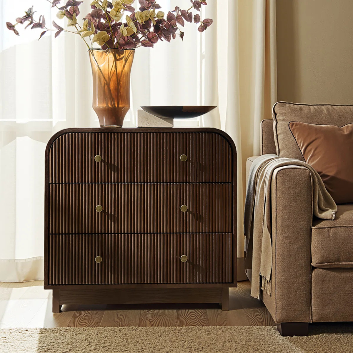 Melisa Modern 28"W 3-Drawer Fluted Curved End Table Simple Assemblly with Charging Station | Wayfair North America