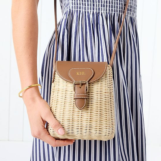 Wicker and Leather Buckle Crossbody | Mark and Graham
