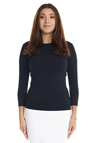 ESTEEZ Womens Fitted Black Tee - Womens 3/4 Sleeve Shirt - Snug Fit - Soft and Stretchy - Versatile Casual Top - Basic Ladies Tee (EX801941SLNK Black XL) | Amazon (US)