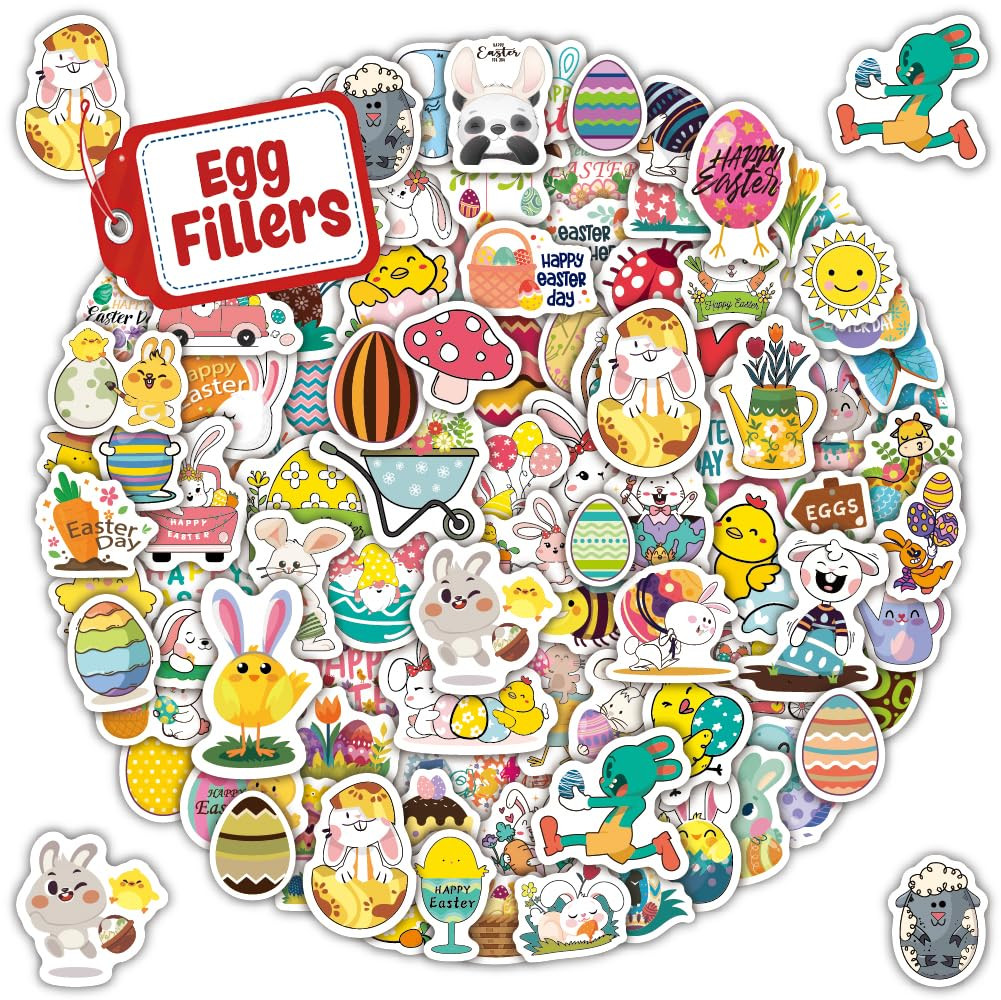 100Pcs Easter Stickers for Kids, Bunny Stickers Vinyl Waterproof Stickers Pack, Easter Gifts for ... | Amazon (US)