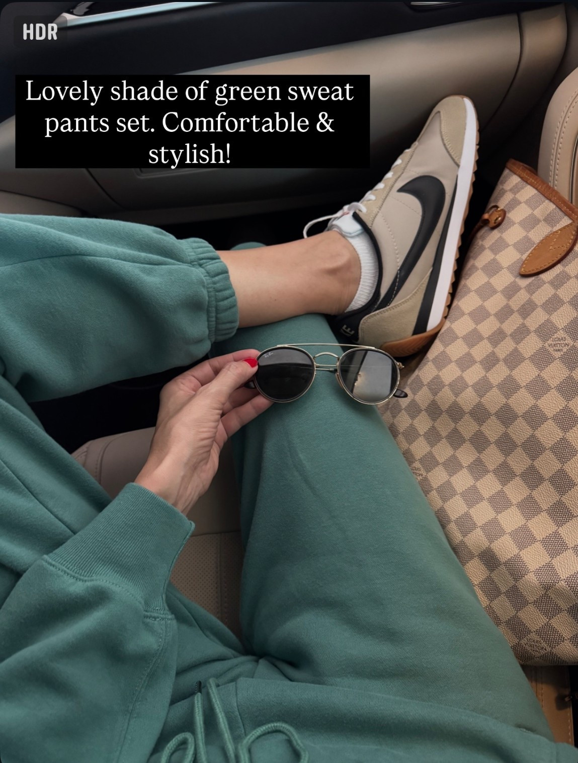 Cutest shade of green sweat pants and sweater 
Perfect for lounging , traveling and running errands 
Wearing a size small , all run tts 


#LTKOver40 #LTKShoeCrush #LTKTravel
