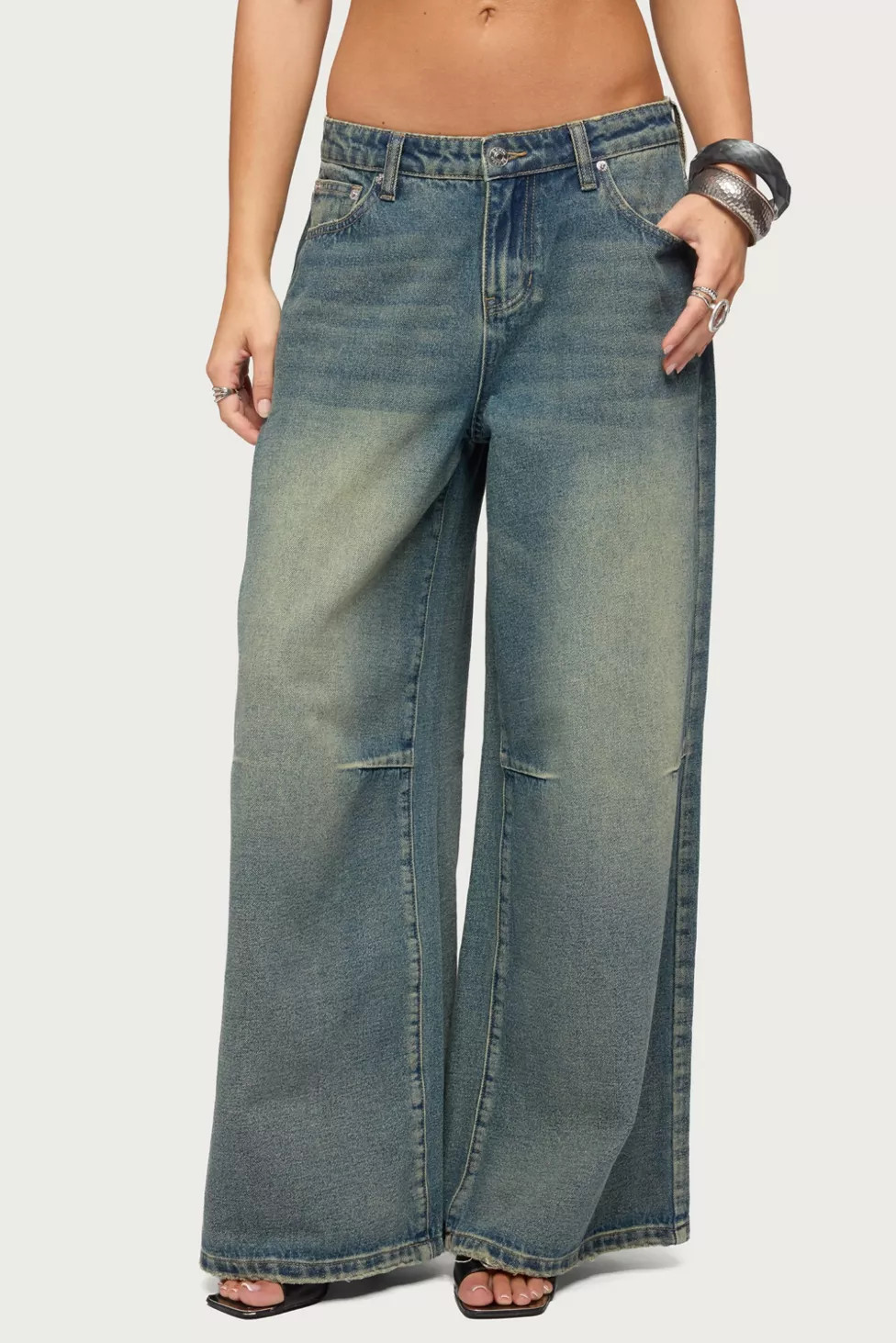 Edikted Adjustable Button Low Rise Baggy Jeans | Urban Outfitters (US and RoW)