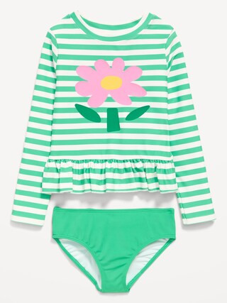 Printed Long-Sleeve Rashguard Swim Top Set for Toddler Girls | Old Navy (US)