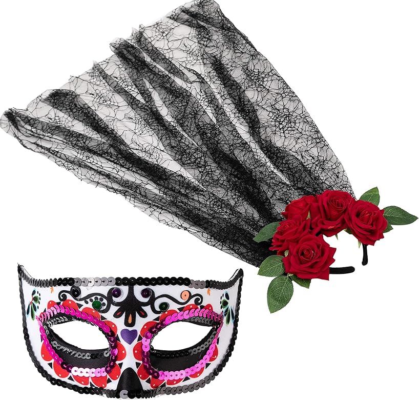 Spooktacular Creations 2 Pcs Day of The Dead Accessories Set with Rose Flower Crown Headband and ... | Amazon (US)