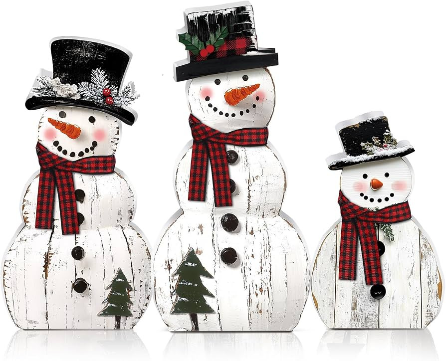 Barydat 3 Pcs Snowman Christmas Decoration Rustic Wooden Indoor Decor | Amazon (US)