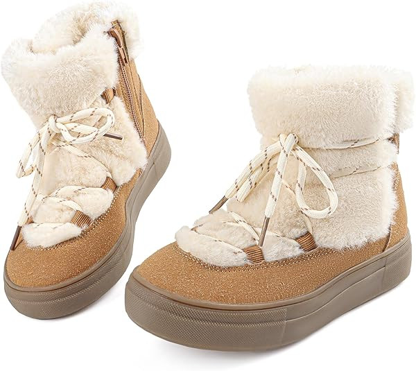 Toddler Girl Snow Boots with Side Zipper, Warm Faux Fur-Lined Winter Boots for Girls, Anti-Slip S... | Amazon (US)