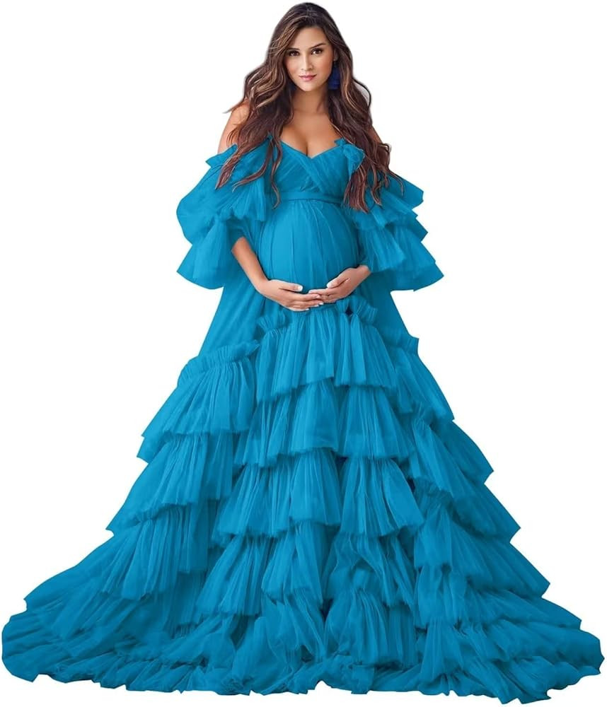 Ruffles Puffy Tulle Maternity Dresses for Photoshoot Off Shoulder Bridal Lingerie Baby Shower Pre... | Amazon (US)