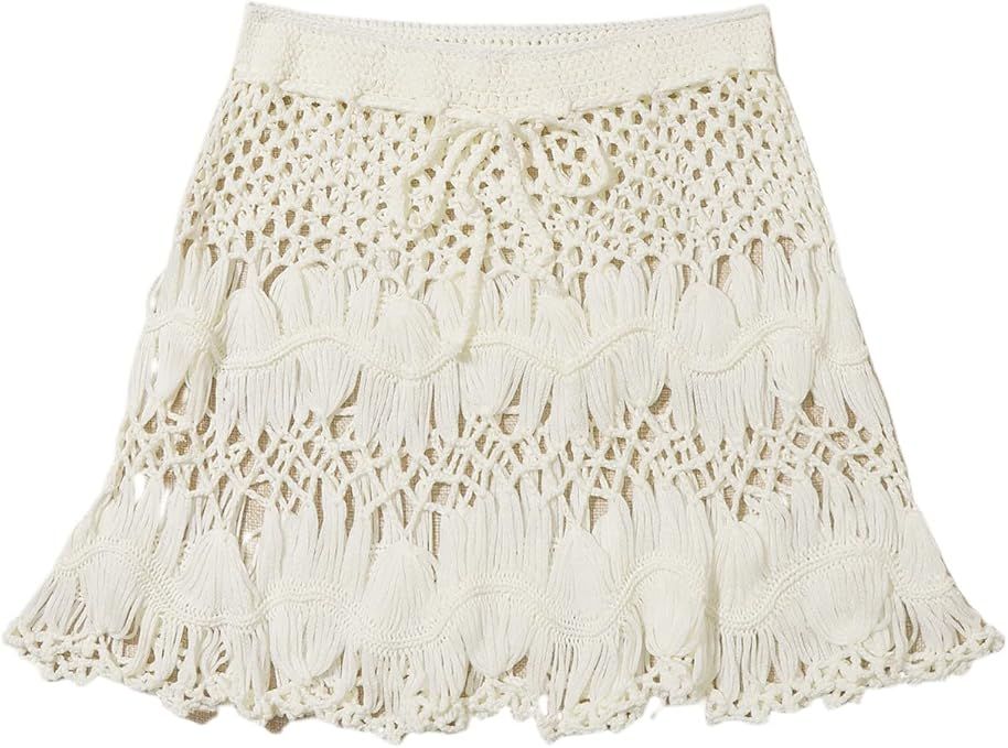 Floerns Women's Bathing Suit Tie Waist Crochet Beach Cover Up Skirt | Amazon (US)