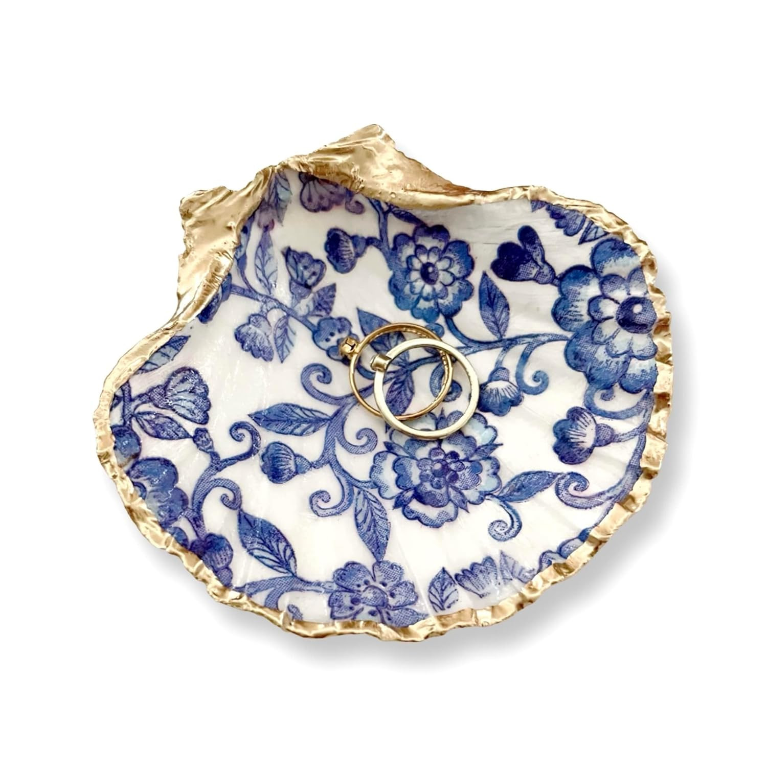 Blue Floral Lace Trinket Dish, Natural Pearl Earrings - Shell Jewelry, Ring Holder - Gifts for Wo... | Amazon (US)