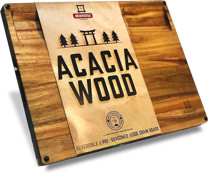 AKAMATSU HOMEWARES | RYOKAN Acacia Wood Cutting Board | Edge Grain XL Cutting Board with Deep Jui... | Amazon (US)