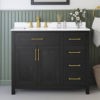 Beaufort 42 in. W x 19 in. D x 34 in. H Single Sink Bath Vanity in Ebony Wood with White Engineer... | The Home Depot