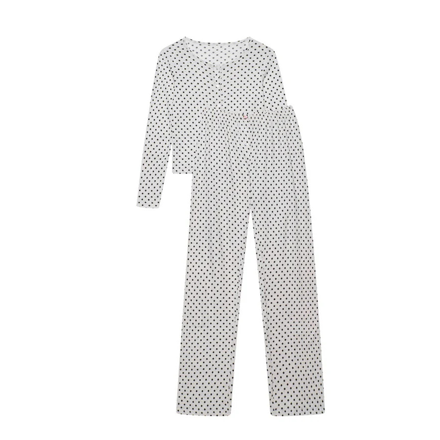Pointelle Cardigan and Trouser Set- Black Polka Dot | The NAP Co