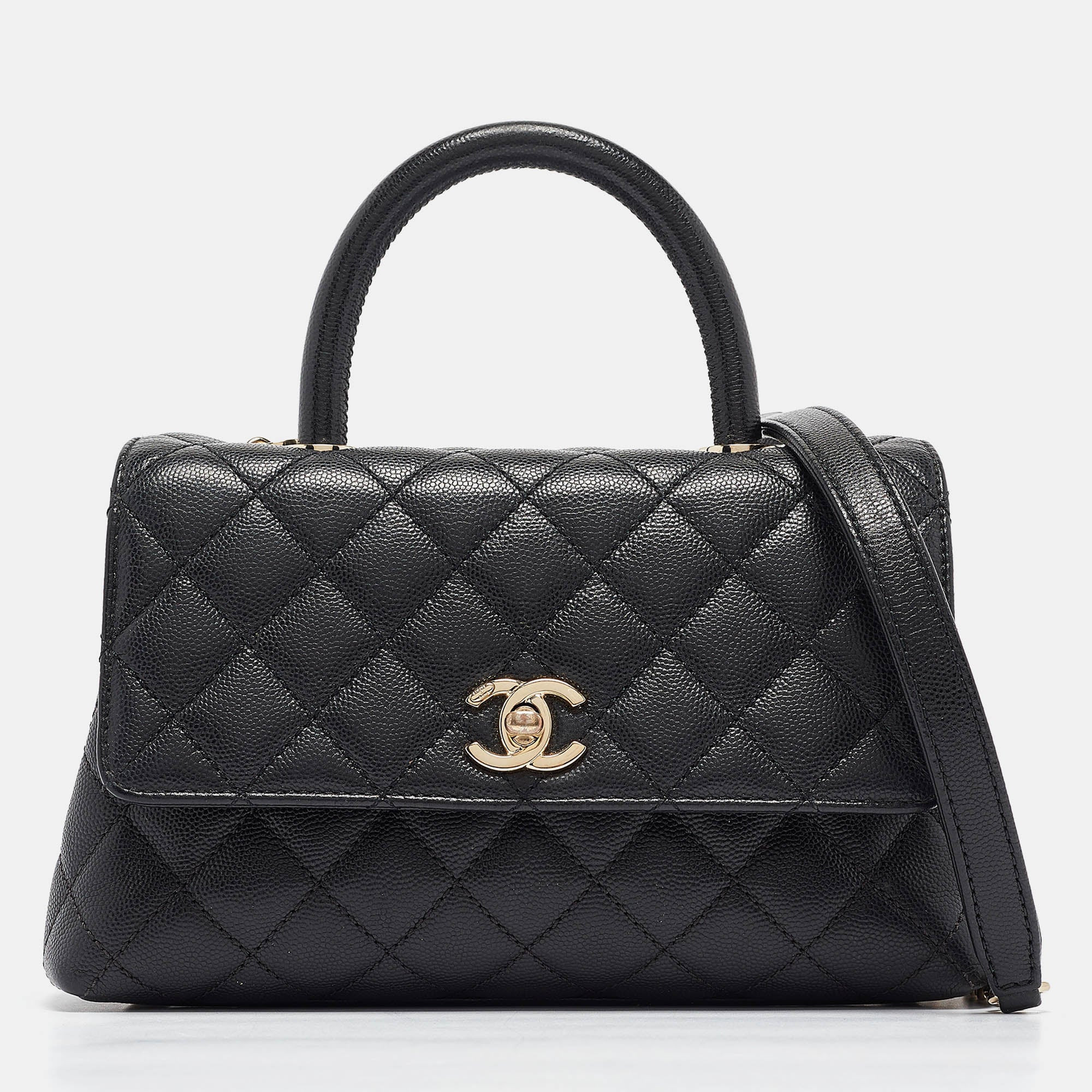 Chanel Black Quilted Caviar Leather Small Coco Top Handle Bag.. | Shop Simon