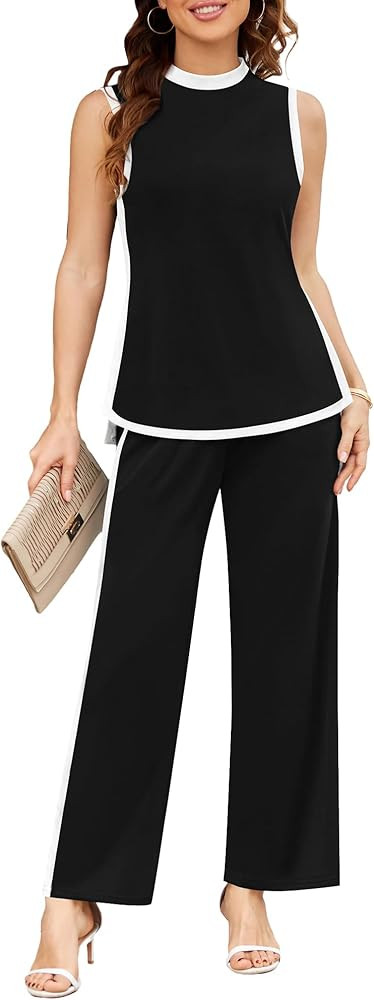 ZAFUL Women‘s 2 Piece Outfits 2024 Summer Casual Sleeveless Tops Wide Leg Pants Lounge Sets Tra... | Amazon (US)