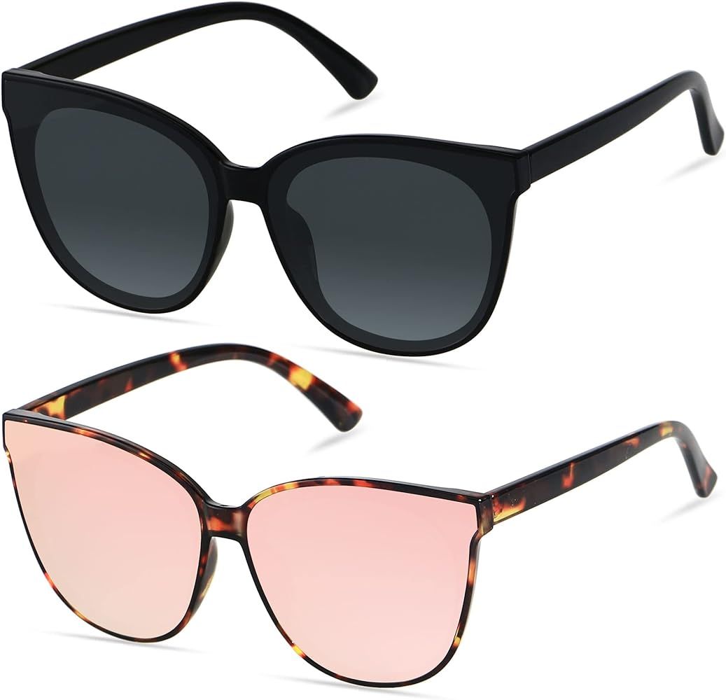LYZOIT Oversized Cat Eye Sunglasses for Women Big Large Cateye Frame Shades 2 Pack Fashion Vintag... | Amazon (US)