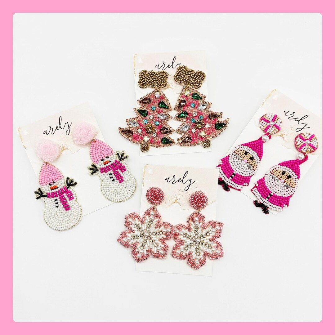 Pink Earrings Christmas Earrings Pink Seed Bead Pink - Etsy | Etsy (US)
