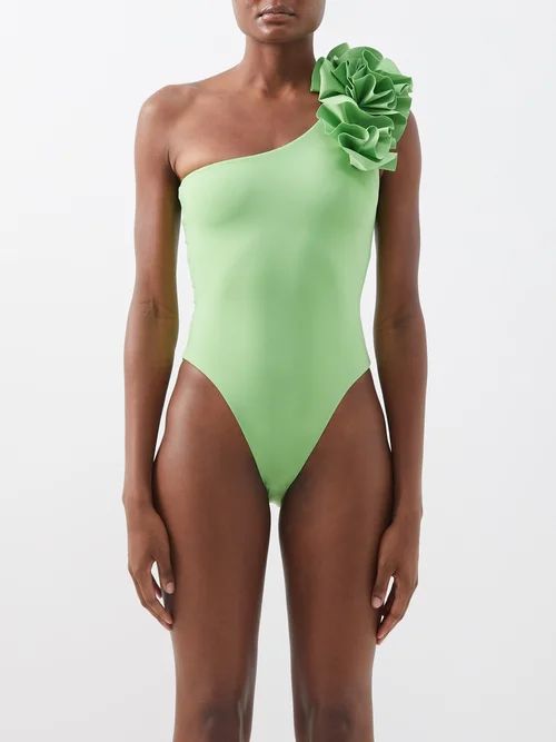 Maygel Coronel - Janina Ruffled One-shoulder Swimsuit - Womens - Green | Matches (US)