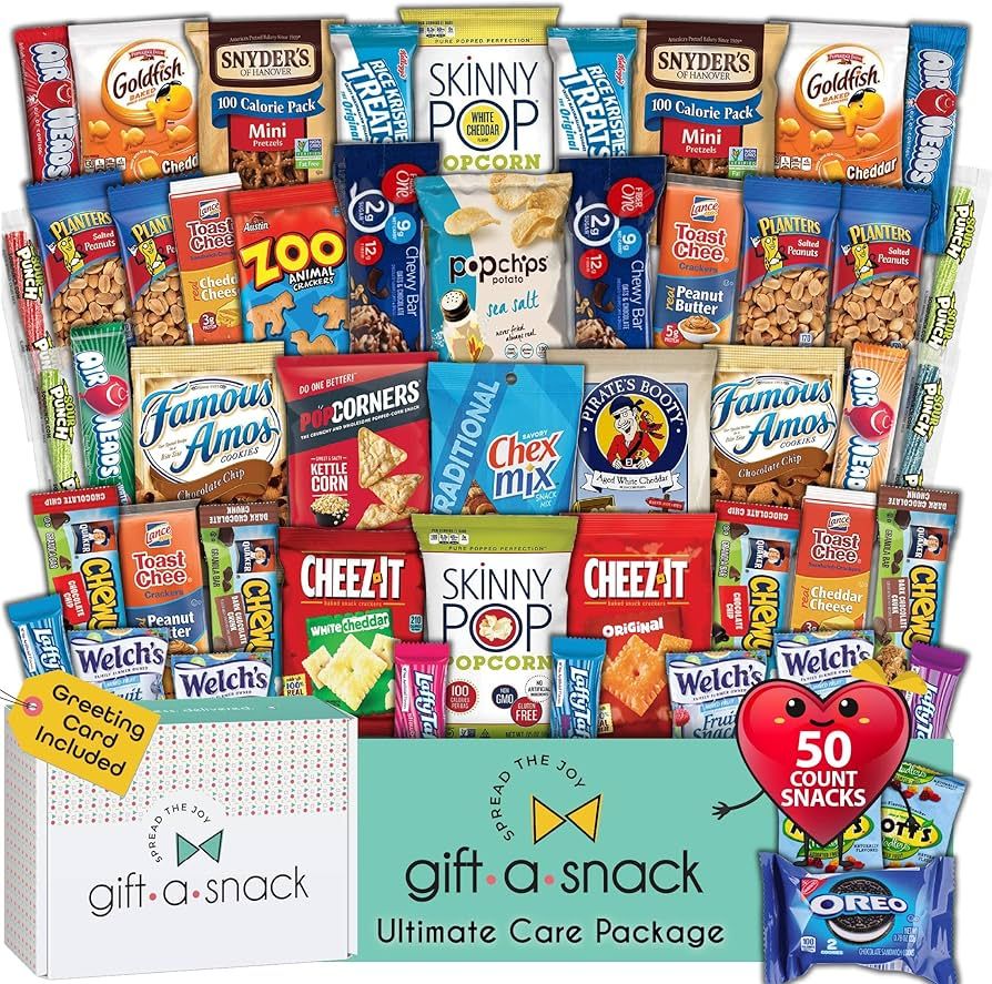 Gift A Snack - Back To School Snack Box Variety Pack Care Package + Greeting Card (50 Count) Cand... | Amazon (US)