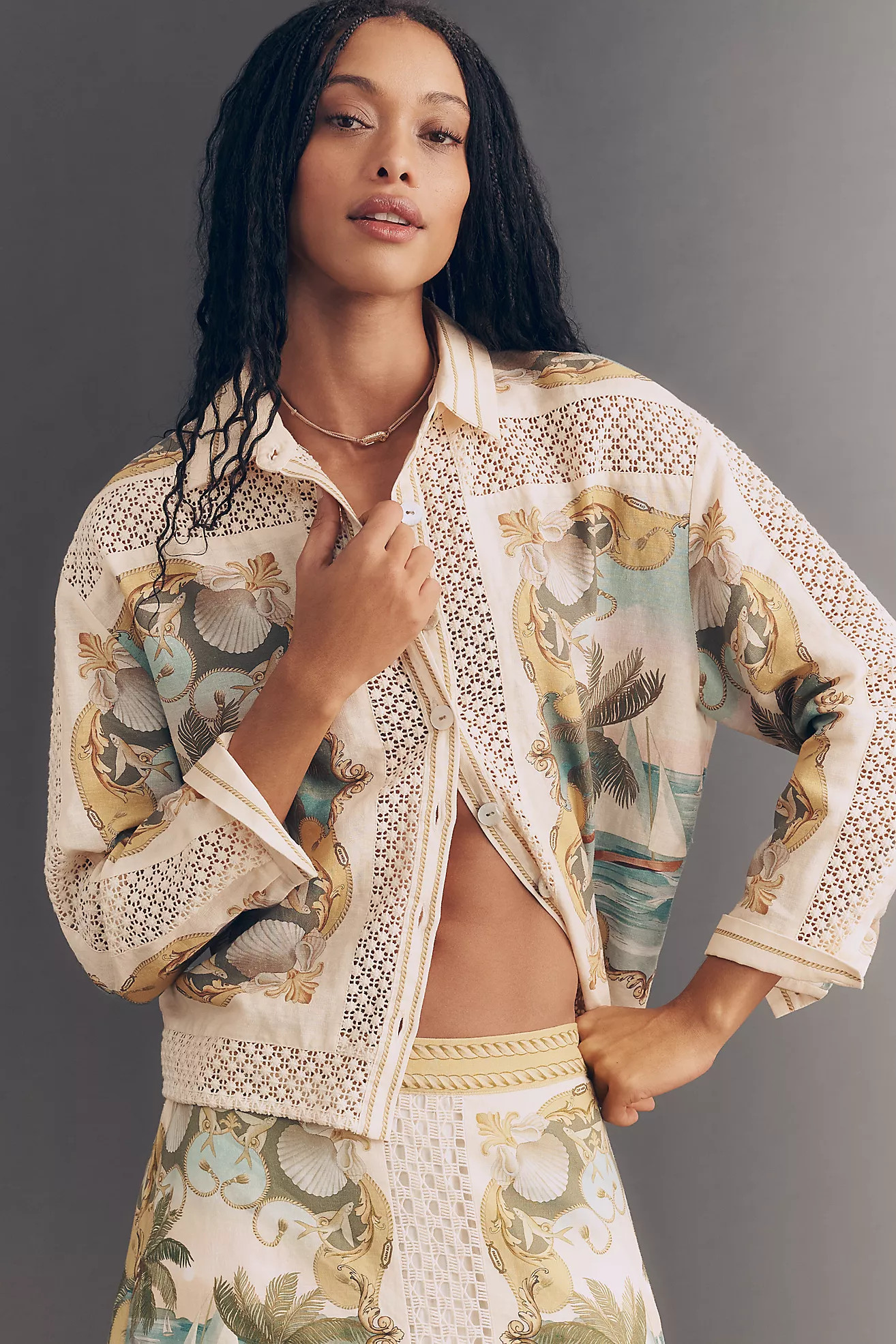 Farm Rio Royal Sea Buttondown Top | Anthropologie (US)