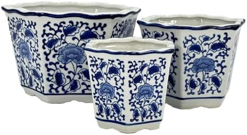 Galt International Blue & White Floral Porcelain Ceramic Decorative Flower Pot 8"/6"/4.5" Garden ... | Amazon (US)