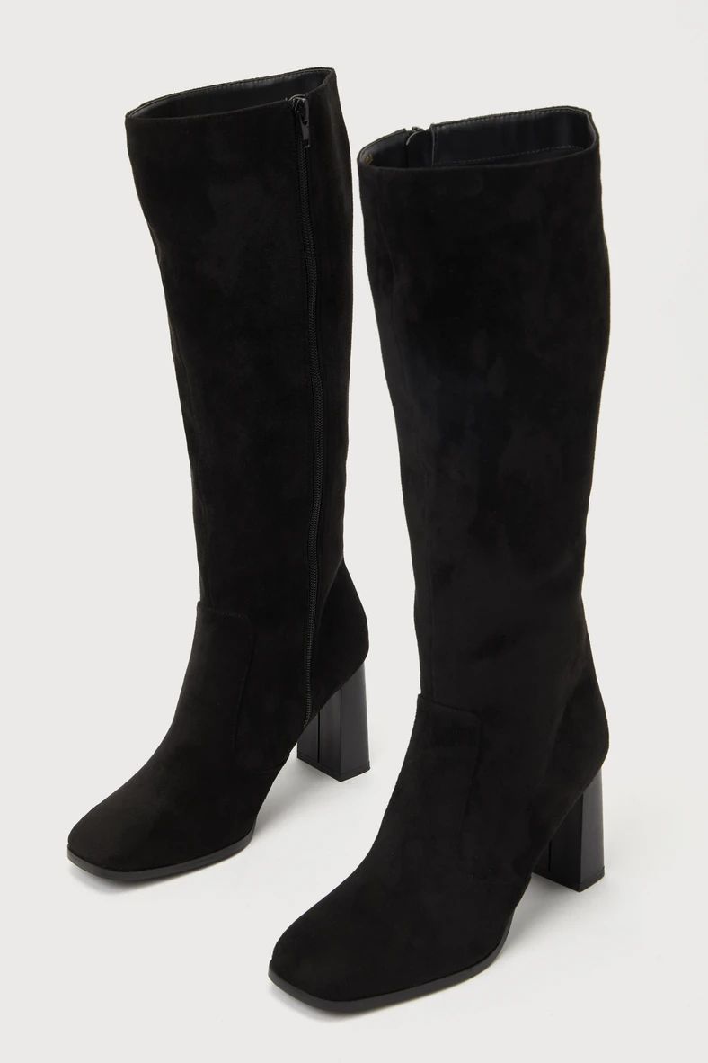 Arabelle Black Suede Square Toe Knee-High Boots | Lulus