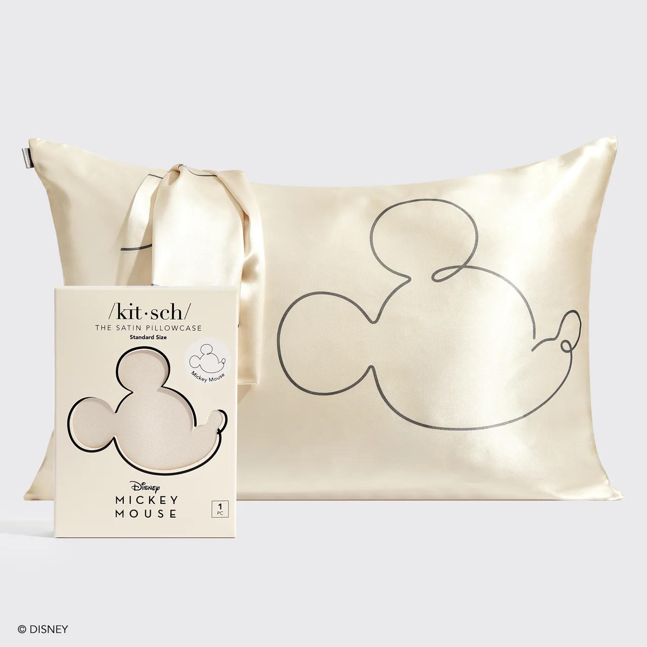 Kitsch & Mickey and Minnie Satin Pillowcase Standard Mr. Mouse - Cream | Kitsch