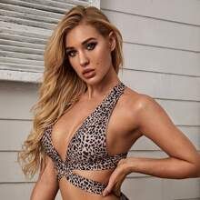 Leopard Print Wrap Bikini Top | SHEIN