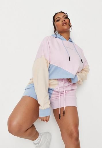 Missguided - Plus Size Pink Missguided Colourblock Cropped Hoodie | Missguided (US & CA)