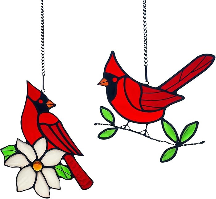 2 Packs Stained Glass Red Cardinal Memorial Gifts for Women, Stained Glass Window Hanging, Red Ca... | Amazon (US)