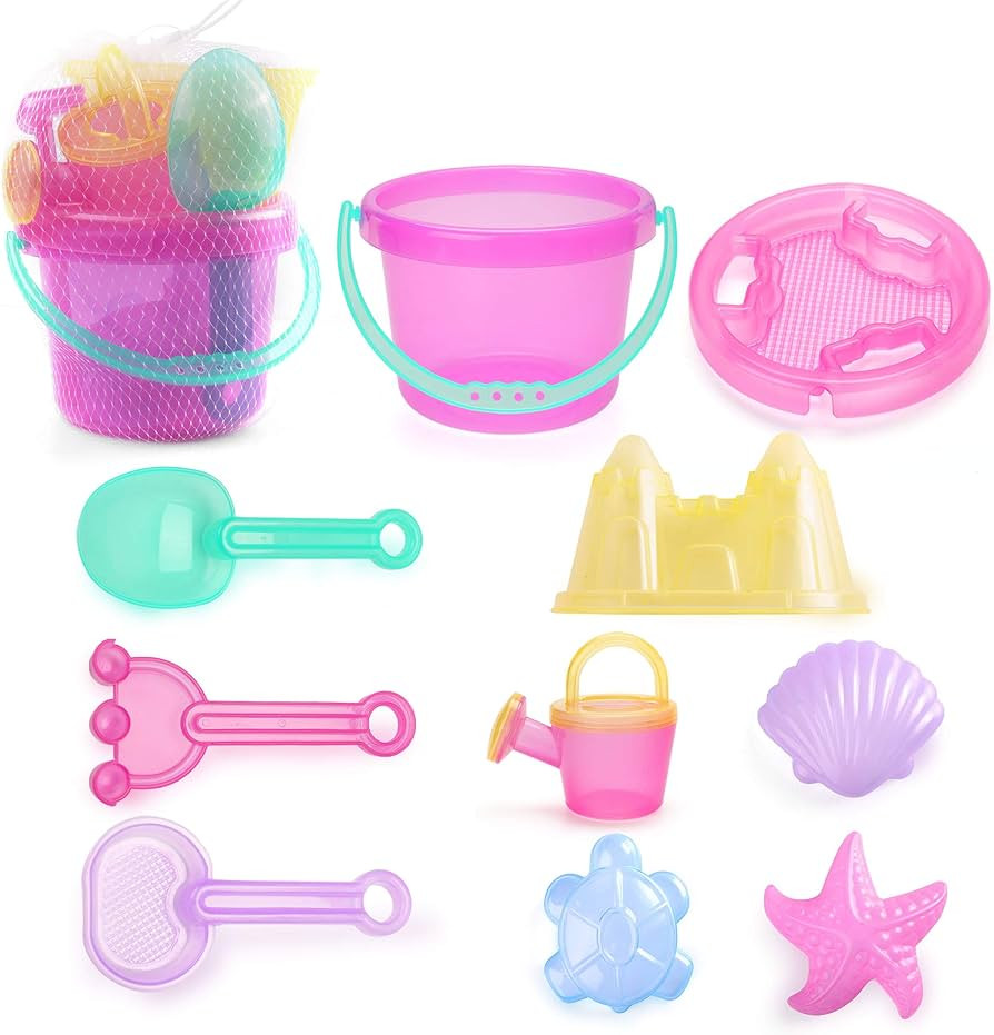 LotFancy Beach Toys for Kids, 10 PCS Snow Toys for Toddlers 3-10, Sand Buckets and Shovels, Star ... | Amazon (US)