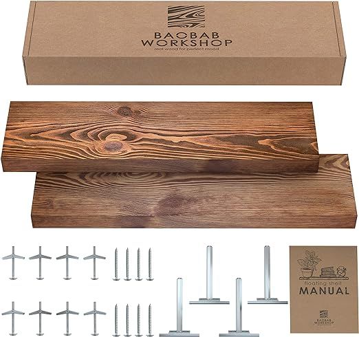 BAOBAB WORKSHOP Wood Floating Shelves Set of 2 - Rustic Shelf 24 inch - Made in Europe - Wide Woo... | Amazon (US)